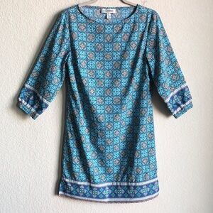 Coolibar UPF Tunic Dress XS Blue Pattern 3/4 Sleeve 01102